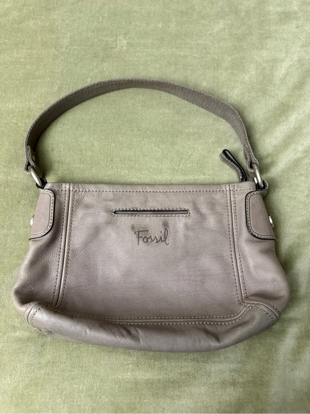 Vintage Fossil Grey Leather Shoulder Bag Purse Carryall #OSP